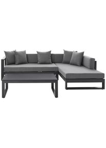Amatio Loungegarnitur , Anthrazit , Metall, Glas, Textil , 3-teilig , F&uuml;llung: Schaumstoff,Polyester,Schaumstoff , Ottomane rechts, L-Form , 248x180 cm , Gartenm&ouml;bel, Loungem&ouml;bel, Lounge-Serien