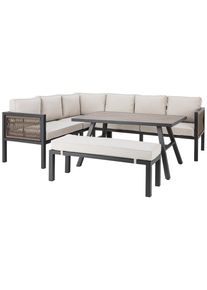 Amatio Loungegarnitur , Anthrazit, Braun, Beige , Metall, Kunststoff, Textil , 16-teilig , F&uuml;llung: Schaumstoff,Polyester , L-Form , 242x195 cm , Gartenm&ouml;bel, Loungem&ouml;bel, Lounge-Serien