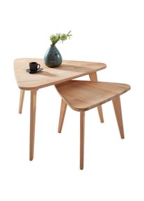Lomoco Beistelltischset , Buchefarben , Holz , 2-teilig , Buche , massiv , rund , 64x44x70.5 cm , Wohnzimmer, Wohnzimmertische, Beistelltische