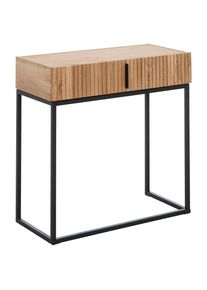 Linea Natura Konsolentisch , Schwarz, Eichefarben , Metall , Eiche , massiv , 1 Schublade(n) Schubladen , rechteckig , w&uuml;rfelf&ouml;rmig , 38x80x80 cm , Stauraum, einfacher Aufbau , Wohnzimmer, Wohnzimmertische, Konsolentische