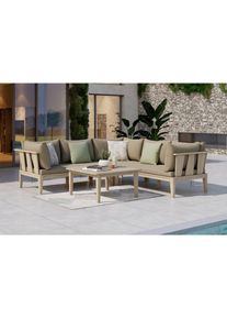 Ambia Garden Loungegarnitur , Akaziefarben , Holz, Kunststoff , Akazie , massiv , F&uuml;llung: Polyester,Komfortschaum , 140.5x140.5 cm , Gartenm&ouml;bel, Loungem&ouml;bel, Gartenlounge-Sets