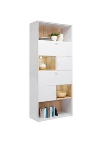 Hom&acute;in Hom`in Regal , Weiss, Eichefarben , Metall , 90x213x40 cm , Beim&ouml;bel erh&auml;ltlich , Wohnzimmer, Regale, B&uuml;cherregale
