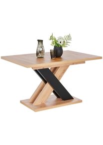 CARRYHOME Esstisch , Schwarz, Eiche Artisan , Holzwerkstoff , rechteckig , X-Form , 90x76x140-180 cm , ausziehbar , Esszimmer, Esstische, Holztische, Esstische in Holzoptik