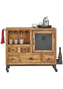 Landscape Servierwagen , Naturfarben, Schwarz , Holz, Metall , Mangoholz,Mangoholz , massiv,massiv , 5 Schublade(n) Schubladen , U-Form , 100x85x40 cm , offenes Fach , Wohnzimmer, Wohnw&auml;nde, Wohnwand- Serien