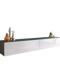 P & B Lowboard , Anthrazit, Weiss Hochglanz , Kunststoff , kaltweiss , 180x30x33 cm , Fsc, Made in EU , in verschiedenen Holzdekoren erh&auml;ltlich, stehend, h&auml;ngend, Beleuchtung , Wohnzimmer, TV M&ouml;bel, Lowboards, Lowboards stehend