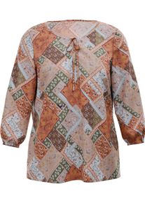 Damen Druckbluse mit Patchwork-Muster papaya-khaki-bedruckt
