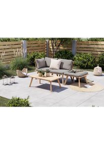 Ambia Garden Gartenm&ouml;bel-Set , Grau, Akaziefarben , Holz, Textil , 4-teilig , Akazie , massiv , F&uuml;llung: Polyester,Polyester , 186x60 cm , FSC 100% , wetterfest , Gartenm&ouml;bel, Gartengarnituren, Gartenm&ouml;bel-Sets