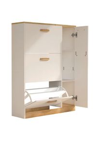 Mid.you Schuhschrank , Weiss, Honigeiche , Holzwerkstoff , 2 F&auml;cher , 80x105x24 cm , stehend , Garderobe, Schuhaufbewahrung, Schuhschr&auml;nke
