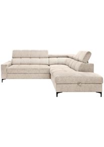 CARRYHOME Ecksofa , Beige , Textil , Ottomane rechts, L-Form , 254x212 cm , Made in EU , Liegefunktion, seitenverkehrt erh&auml;ltlich, Schlafen auf Sitzh&ouml;he, R&uuml;cken echt , Wohnzimmer, Sofas & Couches, Wohnlandschaften, Ecksofas