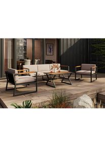 Ambia Garden Loungegarnitur , Anthrazit , Holz, Metall , 4-teilig , Akazie , massiv , F&uuml;llung: Polyester, Polyurethan (PUR),Polyester , U-Form , Fsc, Bsci , Gartenm&ouml;bel, Loungem&ouml;bel, Gartenlounge-Sets