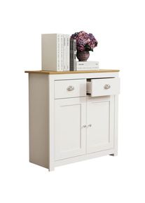 Mid.you Kommode , Weiss, Honigeiche , Metall , 1 F&auml;cher , 2 Schublade(n) Schubladen , 82x81x35 cm , stehend , Kleinm&ouml;bel, Kommoden, Kommoden
