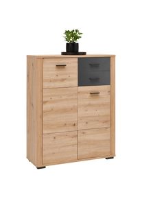 Xora Kommode , Anthrazit, Eiche Artisan , Kunststoff , 3 F&auml;cher , 2 Schublade(n) Schubladen , 96.3x121.3x38 cm , Typenauswahl, Beim&ouml;bel erh&auml;ltlich, stehend , Kleinm&ouml;bel, Kommoden, Kommoden