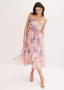 Robe midi en tulle d&eacute;licat en rose, Taille 50, Couleur/Motif: rose floral, bonprix