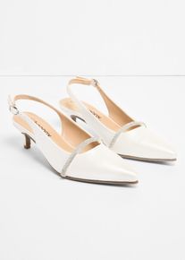 Escarpins slingback avec strass en blanc, Taille 37, Couleur/Motif: blanc nacr&eacute; m&eacute;tallis&eacute;, bonprix