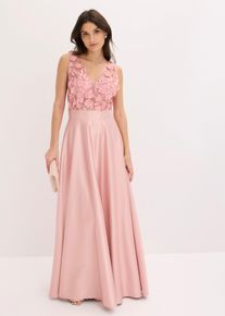 Robe de soir&eacute;e en satin brillant avec fleurs appliqu&eacute;es en rose, Taille 54, Couleur/Motif: rose cendr&eacute;, bonprix
