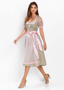 Dirndl avec perles (ens. 2 pces) en vert, Taille 42, Couleur/Motif: new kaki / rose clair / rose poudr&eacute; imprim&eacute;, bonprix