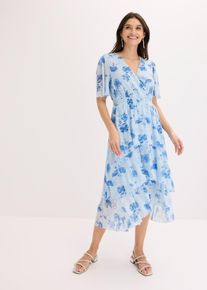 Robe midi en mesh doux en bleu, Taille 44/46 (L), Couleur/Motif: bleu poudr&eacute; floral, bonprix