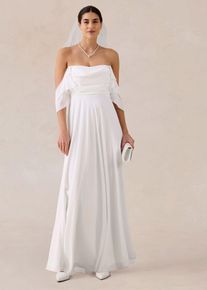 Robe de mari&eacute;e en mousseline avec drap&eacute; en blanc, Taille 42, Couleur/Motif: &eacute;cru, bonprix