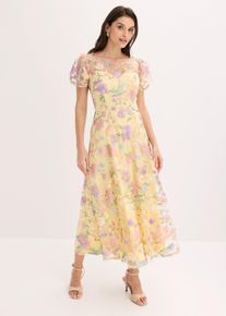 Robe longue avec broderies florales en jaune, Taille 40, Couleur/Motif: jaune clair floral, bonprix