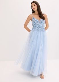 Robe de soir&eacute;e en tulle avec d&eacute;cors en strass en bleu, Taille 48, Couleur/Motif: bleu poudr&eacute;, bonprix