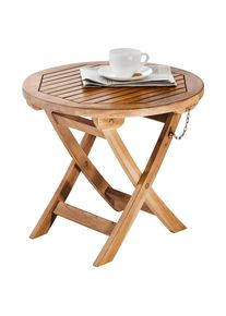 Xora Gartenbeistelltisch , Teakfarben , Holz , Teakholz , massiv , rund , X-Form , 50x45x50 cm , klappbar , Gartenm&ouml;bel, Gartentische, Garten-Beistelltische