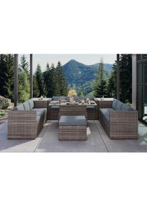 Ambia Garden Loungegarnitur , Blaugrau , Metall , F&uuml;llung: Polyester,Polyester , 140x48x68 cm , Tisch h&ouml;henverstellbar , Gartenm&ouml;bel, Loungem&ouml;bel, Gartenlounge-Sets