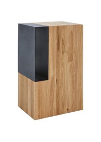 Valnatura Beistelltisch , Schwarz, Eichefarben , Holz, Metall , Eiche , massiv , rechteckig , Sockel , 28x60x38 cm , Stauraum, offenes Fach, einfacher Aufbau , Wohnzimmer, Wohnzimmertische, Beistelltische, Beistelltische Holz