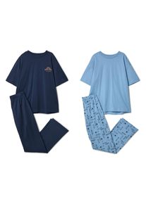 Tchibo - 2 pyjamas &agrave; manches courtes pour enfant - taille: 146/152 - orange/bleu