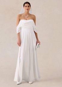 Brautkleid aus feinem Chiffon mit Drapierung in weiss, Gr&ouml;sse 44, bonprix