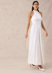 Brautkleid aus gl&auml;nzendem Satin mit Spitze in weiss, Gr&ouml;sse 38, bonprix