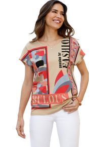 Damen Kurzarmshirt mit grossem Print vorne sand-flamingo-bedruckt