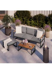 Gardenson Loungegarnitur , Grau , Holz, Metall, Textil , 3-teilig , Akazie , F&uuml;llung: Polyurethan (PUR),Polyester , Fsc, Bsci , Gartenm&ouml;bel, Loungem&ouml;bel, Gartenlounge-Sets