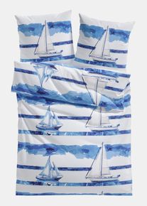 Parure de lit en linon en bleu135x200 cm, 100% coton, Couleur/Motif: bleu/blanc, bonprix