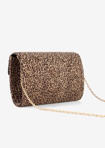 Clutch in Velourslederoptik mit Leoprint in beige, Gr&ouml;sse Onesize, bonprix