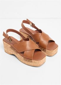 Sandalettes compens&eacute;es en marron, Taille 40, bonprix