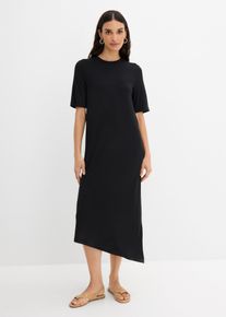 Shirtkleid mit asymmetrischem Saum aus Modal-Mix in schwarz, Gr&ouml;sse 36/38 (S), bonprix