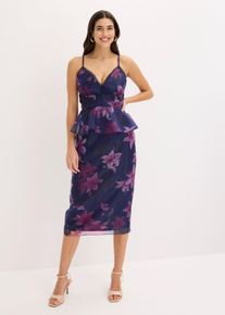 Cocktailkleid aus zartem T&uuml;ll mit H&auml;kel-Besatz in blau, Gr&ouml;sse 44, bonprix