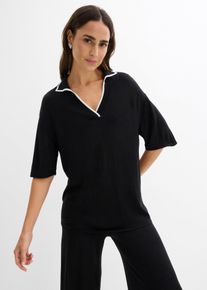 Polo Fein-Strickshirt aus Viskose-Mix in schwarz, Gr&ouml;sse 48/50 (XL), bonprix