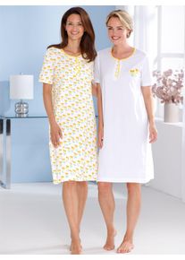 w&auml;schepur Witt Damen Nachthemden, wei&szlig; + wei&szlig;-gelb, Gr&ouml;&szlig;e 52/54, 100% Baumwolle
