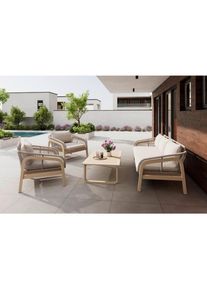Ambia Garden Loungegarnitur , Braun, Beige , Holz, Metall, Textil , 4-teilig , Akazie , massiv , F&uuml;llung: Polyester,Polyester , einzeln stellbar , Bsci, FSC 100% , gastro- und objekttauglich , Gartenm&ouml;bel, Loungem&ouml;bel, Gartenlounge-Sets