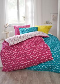 Parure de lit r&eacute;versible en coton m&eacute;lang&eacute; en bleu135x200 cm, Couleur/Motif: turquoise, bonprix