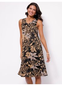 WITT Damen Sommerkleid mit Volants, schwarz-camel-bedruckt, Gr&ouml;&szlig;e 40/42, 100% Baumwolle
