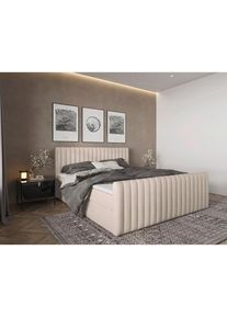 CARRYHOME Boxbett , Creme , Textil , H3 , 180x200 cm , Bettkasten, gepolstertes Kopfteil, Topper durchgehend, In verschiedenen Gr&ouml;ssen erh&auml;ltlich, Matratze geteilt , Schlafzimmer, Betten, Doppelbetten