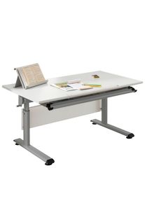 Paidi Jugendschreibtisch , Silberfarben, Weiss , Metall, Holzwerkstoff , rechteckig , Kufe , 70x53-79x120 cm , Goldenes M , h&ouml;henverstellbar , B&uuml;rom&ouml;bel, Schreibtische, Kinder- & Jugendschreibtische