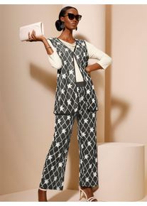 WITT Damen Longweste mit Rauten-Applikation, graphit-champagner, Gr&ouml;&szlig;e 50, 100% Polyester