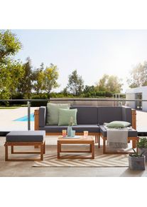 Ambia Garden Loungegarnitur , Grau, Akaziefarben , Holz, Textil , 4-teilig , Akazie , vollmassiv , F&uuml;llung: Schaumstoff,Schaumstoff , Ottomane rechts, L-Form , 199x123.5 cm , wetterfest , Gartenm&ouml;bel, Loungem&ouml;bel, Gartenlounge-Sets