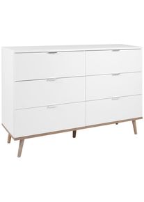 Mid.you Kommode , Weiss, Sonoma Eiche , Metall , Esche , massiv , 6 Schublade(n) Schubladen , 120x87x40 cm , Kleinm&ouml;bel, Kommoden, Kommoden