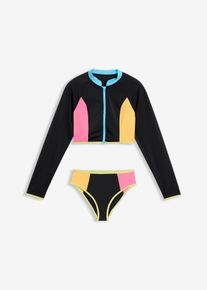 Bikini (ens. 2 pces) en noir pour filles, Taille 164/170, Couleur/Motif: noir/jaune/rose vif, bonprix