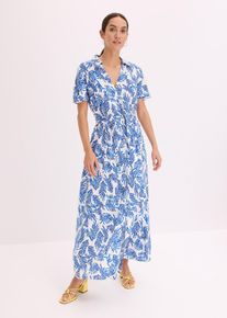Robe longue et imprim&eacute;e en viscose fluide en blanc, Taille 36, Couleur/Motif: blanc/bleu floral, bonprix