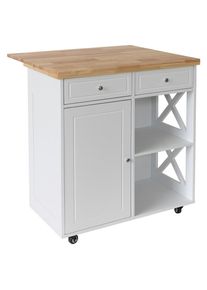 Mid.you Servierwagen , Weiss , Metall , Kautschukholz , vollmassiv , 2 Schublade(n) Schubladen , rechteckig , Rollen , 90x68x89 cm , einfacher Aufbau , Esszimmer, Barm&ouml;bel, Barwagen